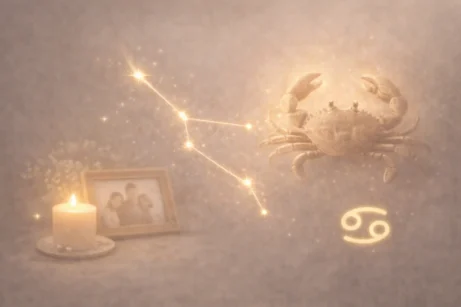 Znamení Raka se symbolem souhvězdí a astrologickým znakem jako součást astrologického obsahu Noema Aura.