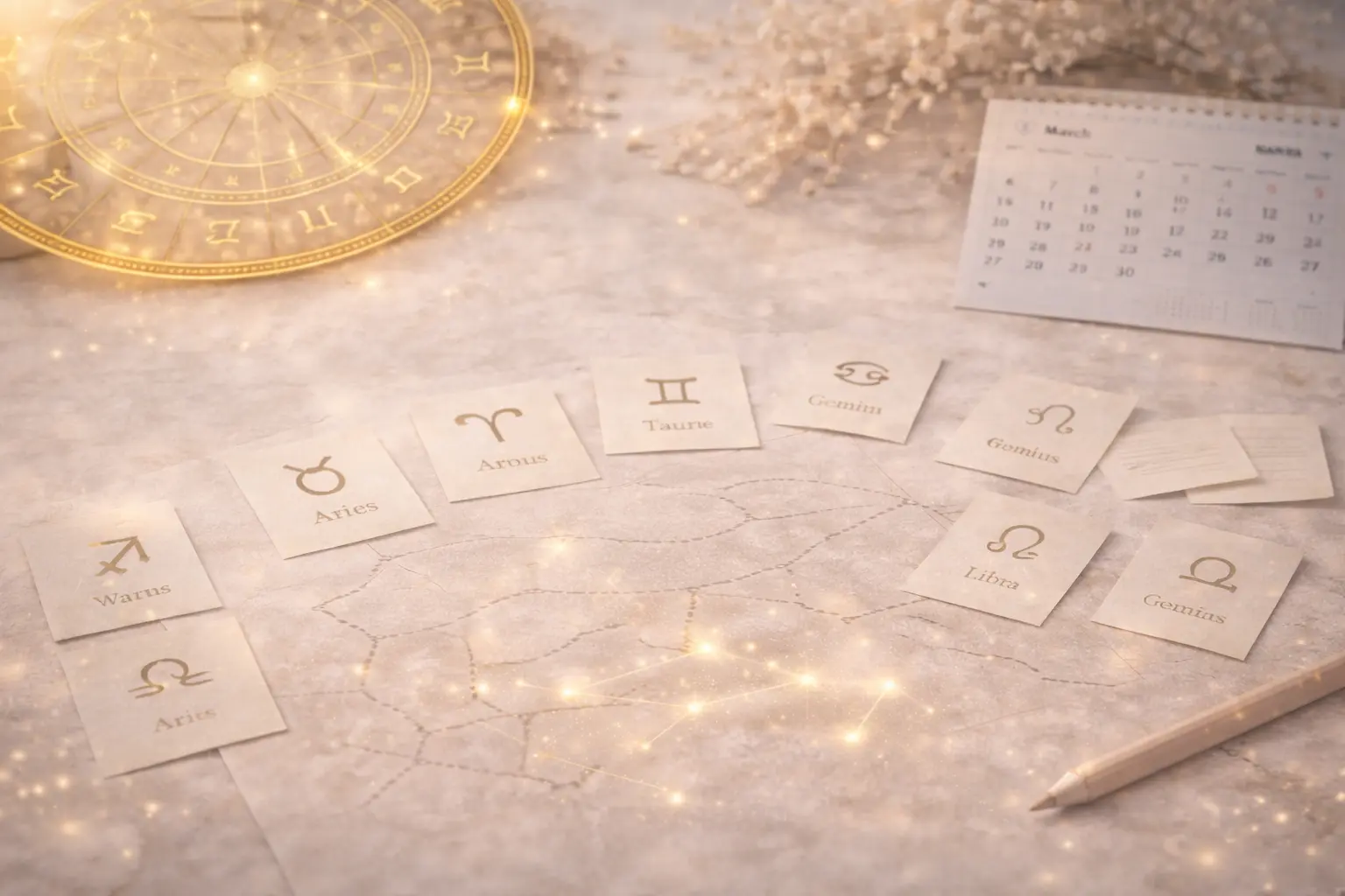 Astrologická mapa a&nbsp;karty znamení zvěrokruhu jako součást živého programu Astrologický rok v&nbsp;praxi.