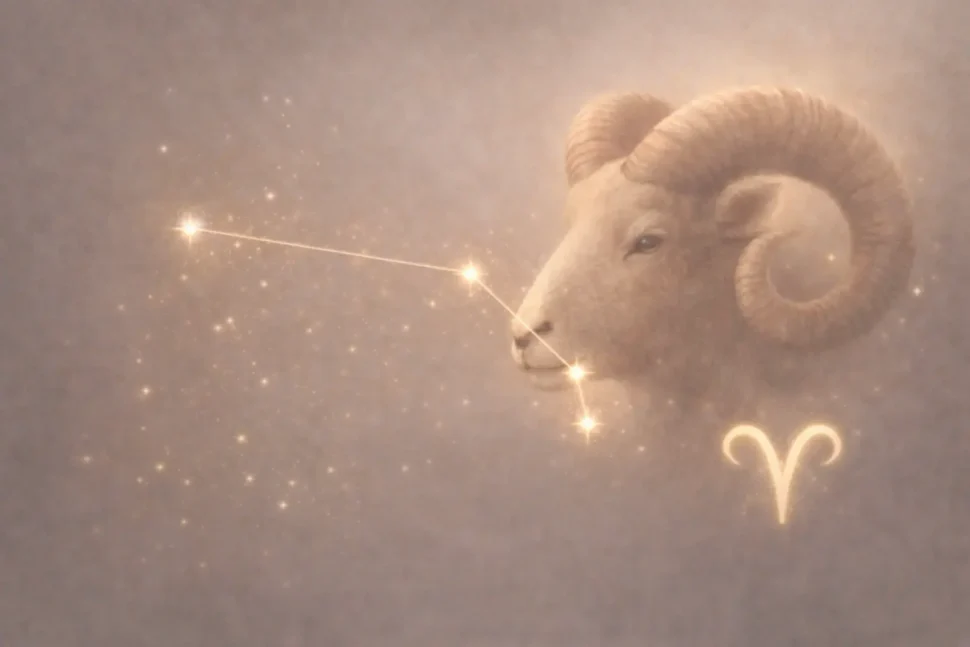 Astrologické znamení Beran se symbolem souhvězdí jako součást astrologického obsahu Noema Aura.