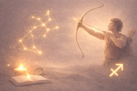 Astrologické znamení Střelec se symbolem souhvězdí jako součást astrologického obsahu Noema Aura.