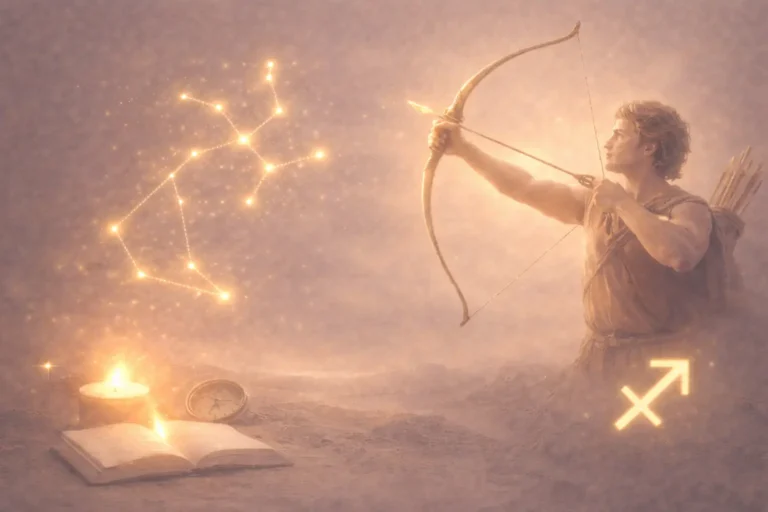 Astrologické znamení Střelec se symbolem souhvězdí jako součást astrologického obsahu Noema Aura.