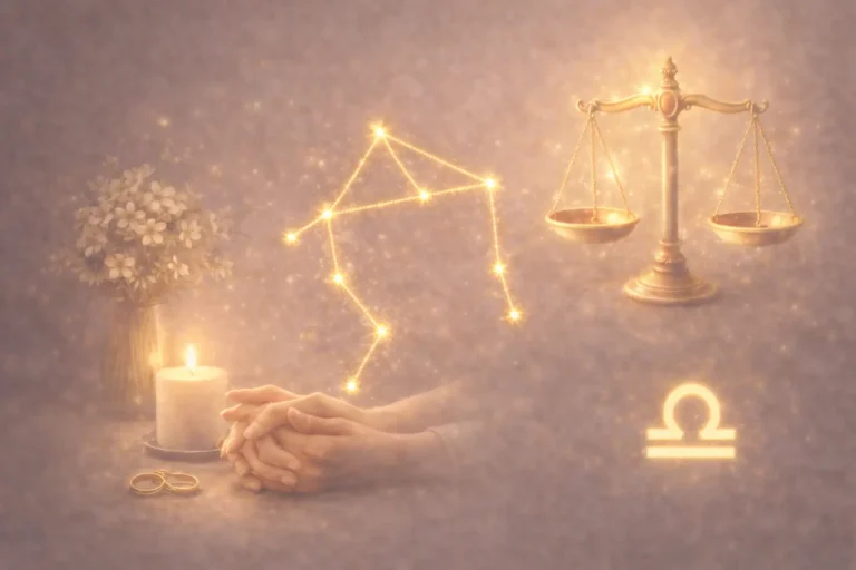 Astrologické znamení Váhy se symbolem souhvězdí jako součást astrologického obsahu Noema Aura.