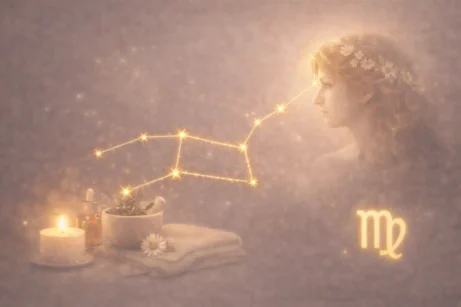 Astrologické znamení Panna se symbolem souhvězdí jako součást astrologického obsahu Noema Aura.