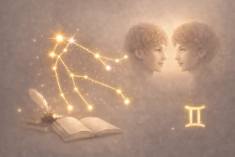 Astrologické znamení Blíženci se symbolem souhvězdí jako součást astrologického obsahu Noema Aura.