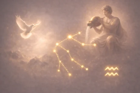 Astrologické znamení Vodnář se symbolem souhvězdí jako součást astrologického obsahu Noema Aura.