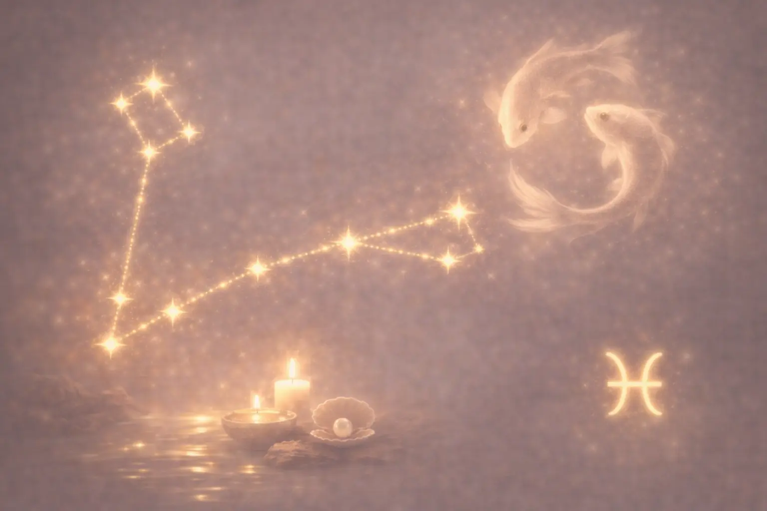 Astrologické znamení Ryby se symbolem souhvězdí jako součást astrologického obsahu Noema Aura.