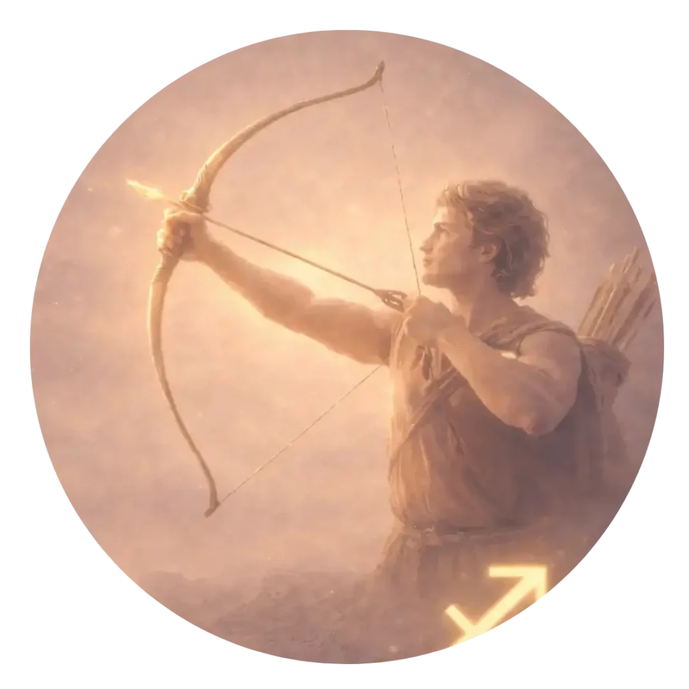 Astrologické znamení Střelec se symbolem souhvězdí jako součást astrologického obsahu Noema Aura.