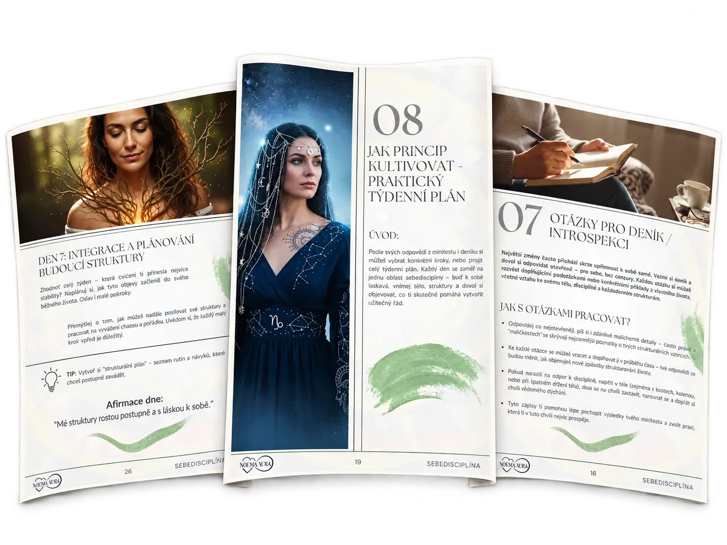 Ukázka skutečných stran pracovního e-booku Sebedisciplína